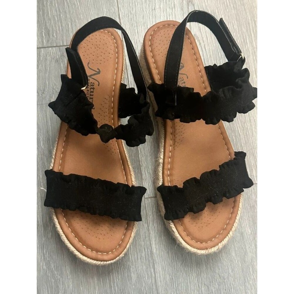 Natural Reflections Penelope Black Ruffle Espadrille Sandals Size 9